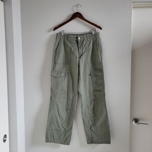 Ambiance Apparel 100% Cotton Cargo Pant Olive Green Wide Leg Womens Large